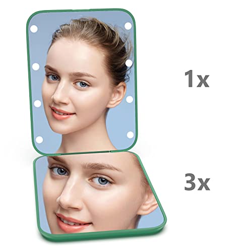 Kintion Pocket Mirror, 1X/3X Magnification LED Compact Travel Makeup Mirror with Light for Purse, 2-Sided, Portable, Folding, Handheld, Small Lighted Mirror for Gift, Green - Image 5