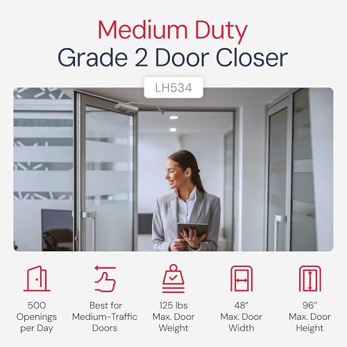 Lawrence Medium Duty Commercial Automatic Door Closer - Surface-Mounted Auto Door Closer for Home, Garage & Light Commercial Door Use - Embassy Series LH534 - Image 2