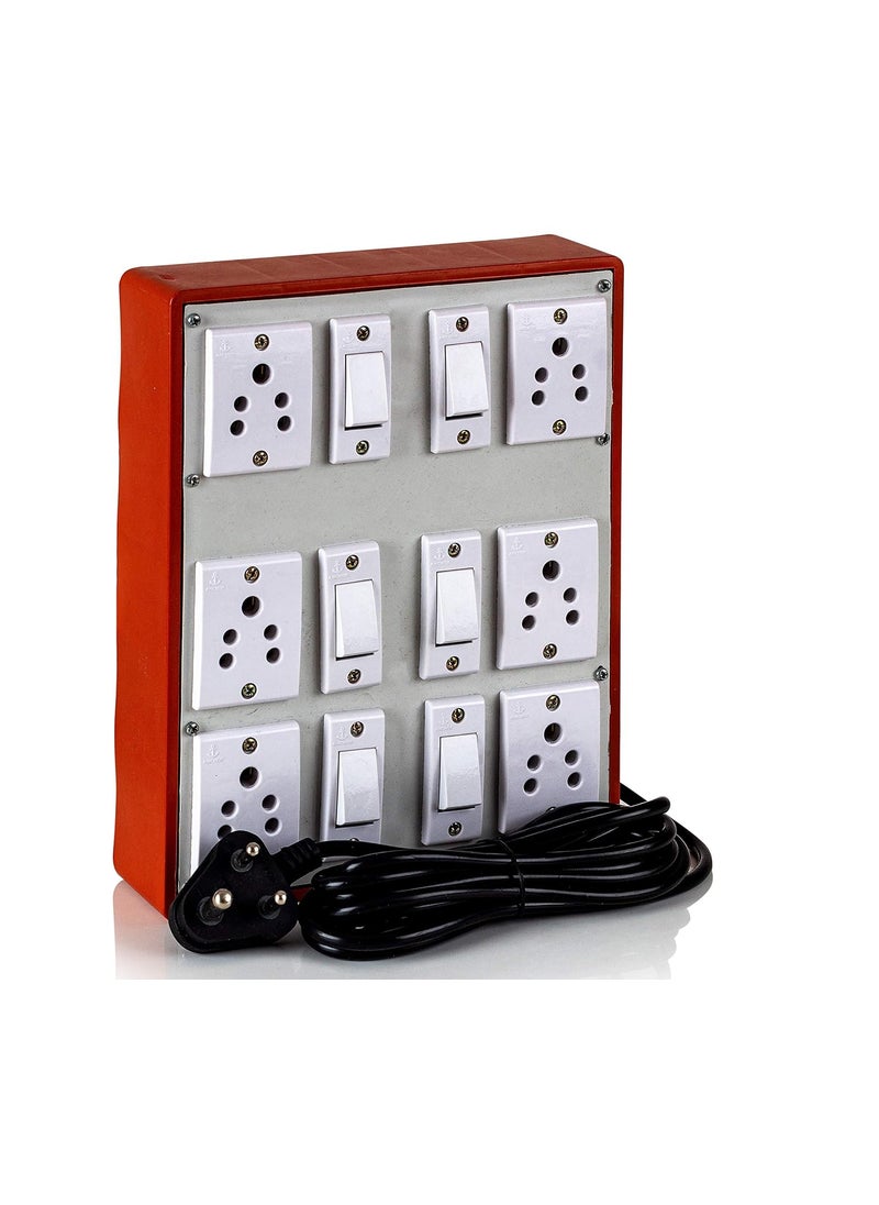 HI PLASST PINS N PLUGS HiPlasst Electrical Extension Switch Board for Home Wall with 4 Yard Extension Cord 6 Switches 6 Sockets 5A Light Board Box Brown 6A230V  - Image 1