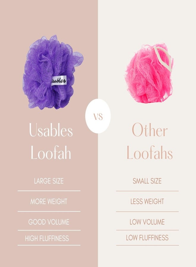 Usables ORGANIC Bathing Large Loofah Sponge Exfoliator Scrubber for High Lather Cleansing Large, Pack of 2 (Brown and Purple) - Image 5