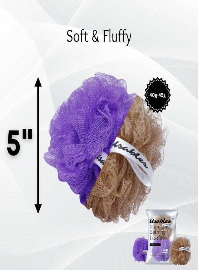 Usables ORGANIC Bathing Large Loofah Sponge Exfoliator Scrubber for High Lather Cleansing Large, Pack of 2 (Brown and Purple) - Image 4