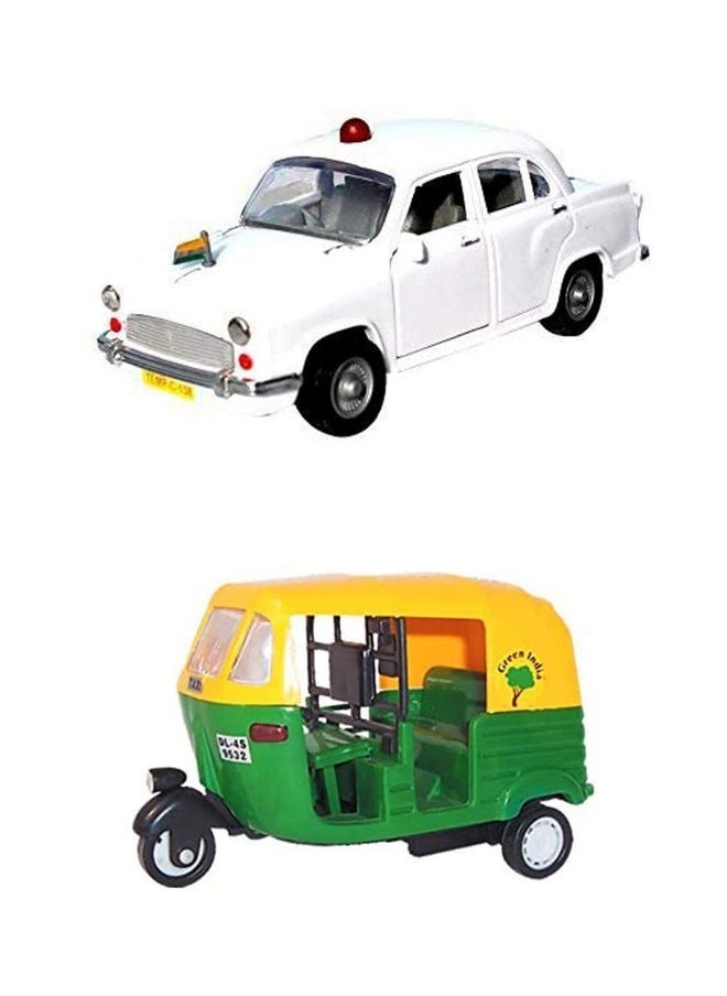 Centy - CENTY Toys Pack Of 2 Ambassador White Vip&Green Cng Auto- 2 Front Doors Open In Ambassador&A Flag In Front Also A Vip Light On Top- Pull Back Action For Both Toys- Made In India, 3-12 years - Image 1