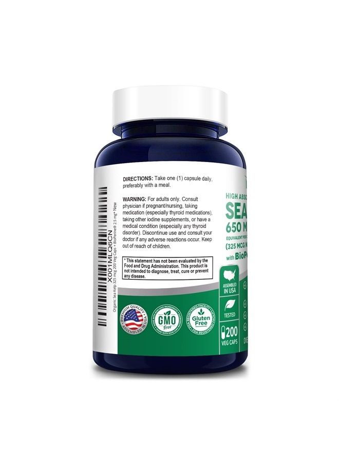 NusaPure Sea Kelp Iodine 325 Mcg Per Capsule with Bioperine. 200 Veggie Capsules (Non-GMO & Gluten Free, Made with Organic kelp) - Image 3