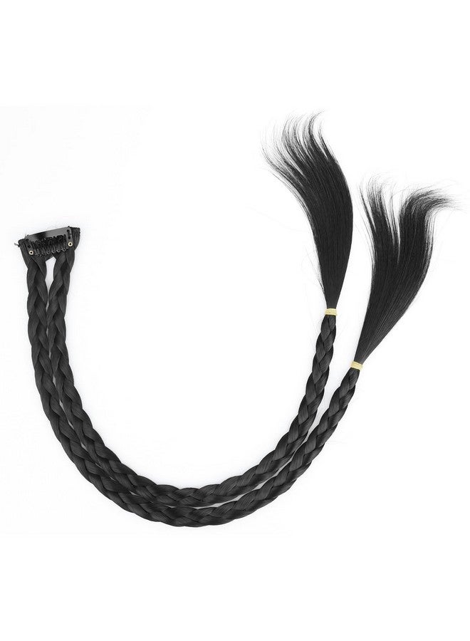 Loquat DIY Hairstyle Thin Double 3 Strands and Fishtail Plaited Synthetic Hair Braids Headband with Clip, Hair Accessory for Women, Girls (Thin Double, Natural Black) - Image 1
