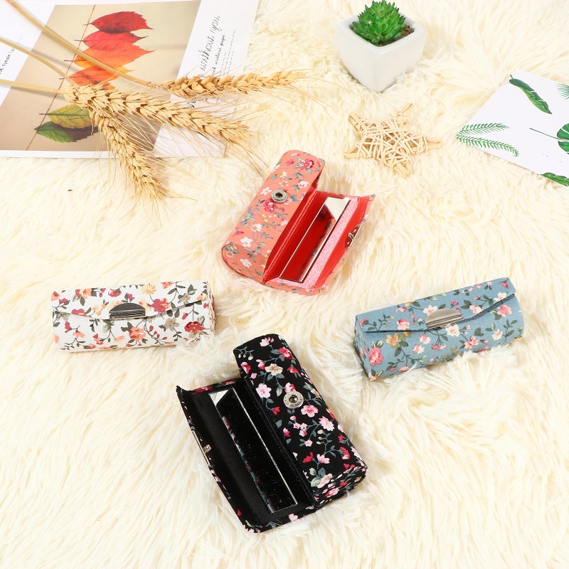 2pcs Women Lipstick Case Retro Embroidered Flower Pattern Storage Box with Mirror - Image 5