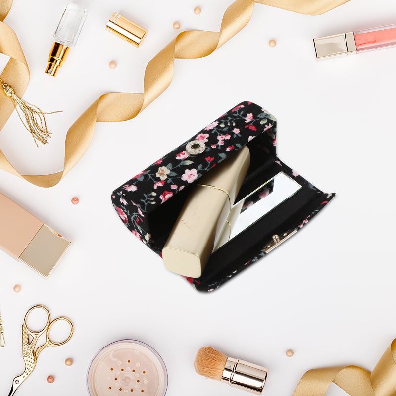 2pcs Women Lipstick Case Retro Embroidered Flower Pattern Storage Box with Mirror - Image 3