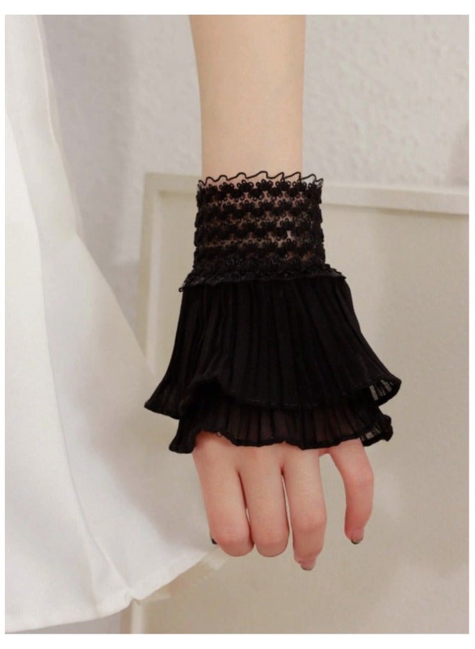 Black Lace Wrist Sleeves Short Fingerless Glove Hollow Out Sheer Floral Pattern Wedding Dress Accessories - Image 3