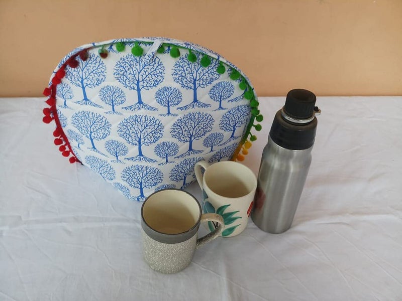 Malan Bai Mandala Tea Cozy Cover White Hand Block Winter Tea Cozy Cotton Tea Kettle Warmer Pot Cover Hot Coffee Cover Handamde Kitchen Décor Brand: Malan Bai (Pattern 23) - Image 1