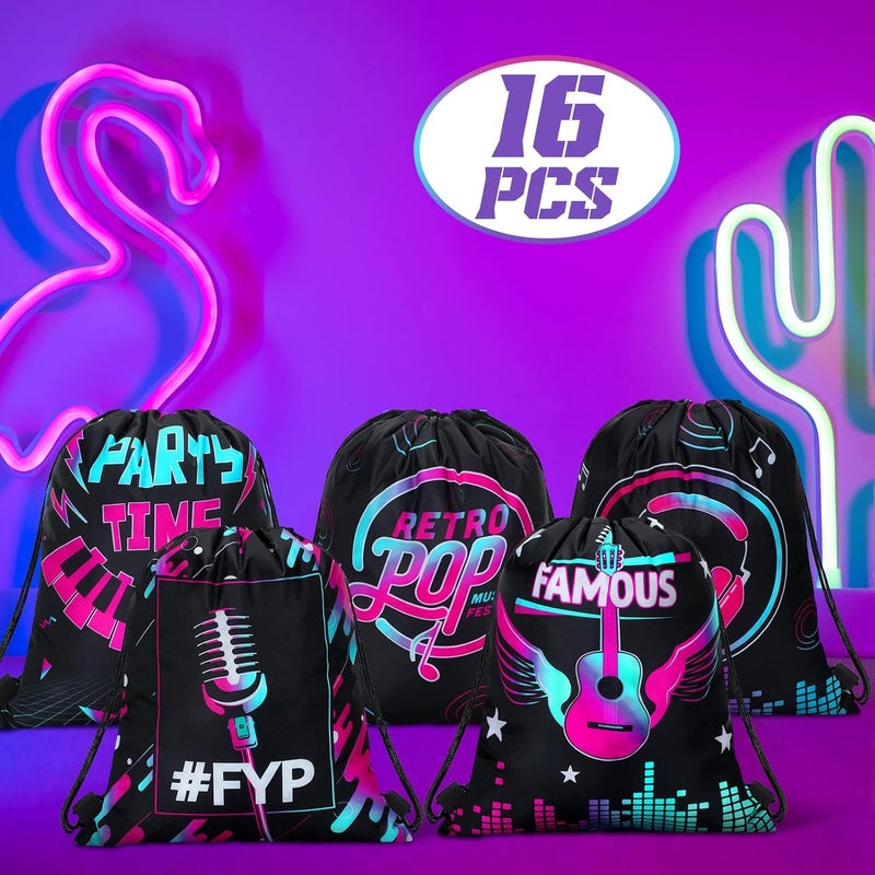 Funtery 32 Pcs Music Party Drawstring Bags Music Party Favors Birthday Treat Bags for Teens Social Media Theme Gifts School Travel Supplies, 11.81 x 9.84 Inch - Image 3