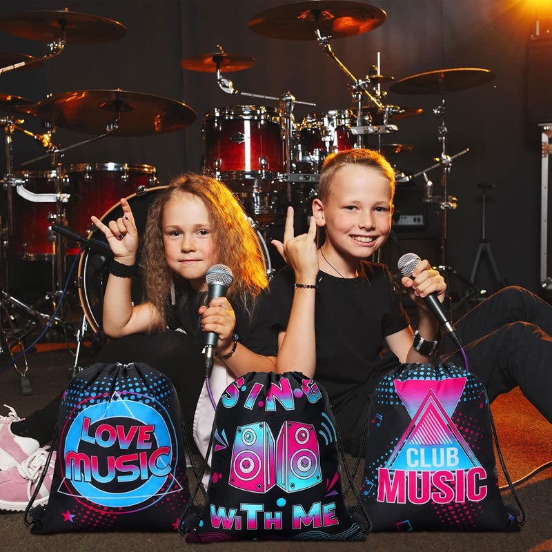 Funtery 32 Pcs Music Party Drawstring Bags Music Party Favors Birthday Treat Bags for Teens Social Media Theme Gifts School Travel Supplies, 11.81 x 9.84 Inch - Image 2