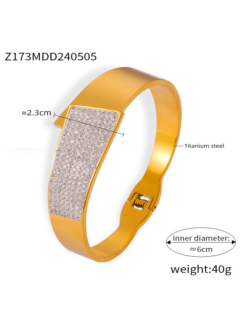 Generic - Unique Asymmetric Geometric Bangle with Diamonds Z173-Gold - Image 1
