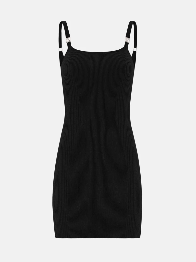 Lichi Mini ribbed dress with strap decoration