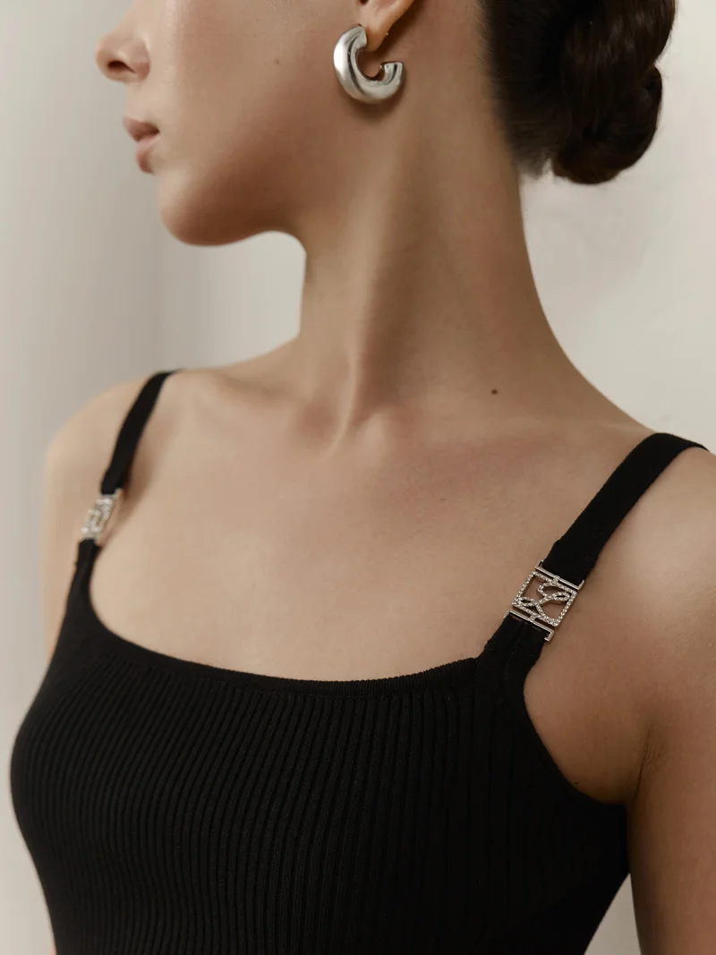 Lichi Mini ribbed dress with strap decoration