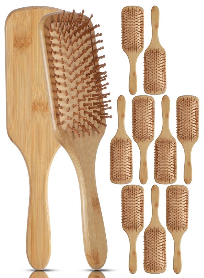 AojSup 10 Pcs Bamboo Hair Brushes for Women Bulk Wooden Paddle Brush Scalp Massage Bamboo Bristle Anti Static Engraving DIY Gift for Wedding Birthday Party (9.65 x 3.35 inch, Natural) - Image 1