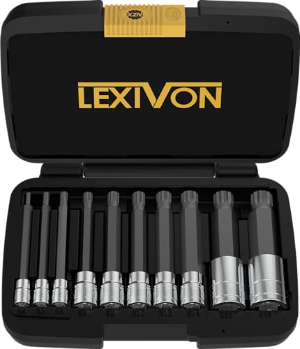 LEXIVON XZN Triple Square Spline Bit Socket Set Extra Long 4Inch 10Piece European Style M4 M18 Premium S2 Alloy Steel Enhanced Storage Case LX145L - Image 1