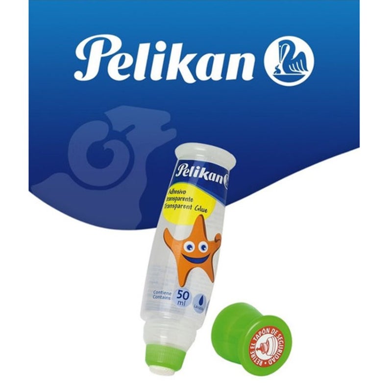 Pelikan Transparent Glue Bottle (50ml) – Washable Liquid Adhesive with Applicator Tip for School, Home & Craft Projects