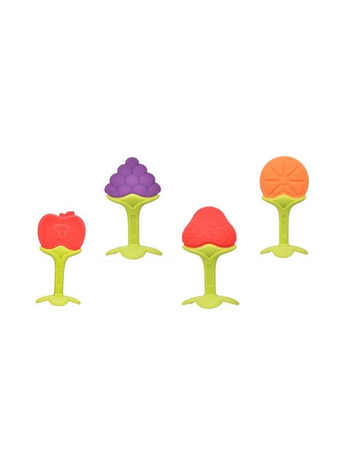 Tinny Tots عضاضة أطفال مصنوعة من السيليكون الناعم على شكل فواكه - ألعاب عضاضة للأطفال - مهدئ لآلام الأسنان مع قوام مميز - خالية من BPA؛ للعناية بأسنان الرضع - عضاضة للأطفال لتخفيف آلام اللثة (عبوة من 4)  - Image 2