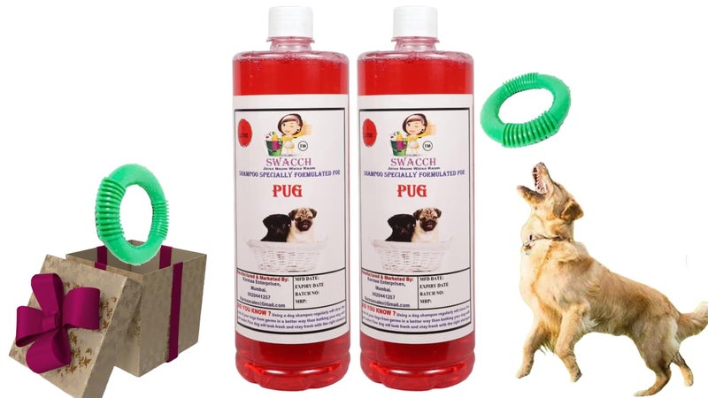swacch Shampoo | Puppy Safe Shampoo | PH Balanced | Pug Dog Shampoo 1 Litre Pack of 2 Jasmine + | O PVC Ring Rubber Chew Toy | Teething Chew Toy I Dental Teething I Durable I Combo Pack - Image 1
