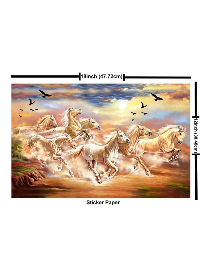 wallpics® Seven Lucky Running Horses Vastu Wallpapers Fully Waterproof Vinyl Sticker Poster for Living Room,Bedroom,Office,Kids Room,Hall(12X18) - Image 2