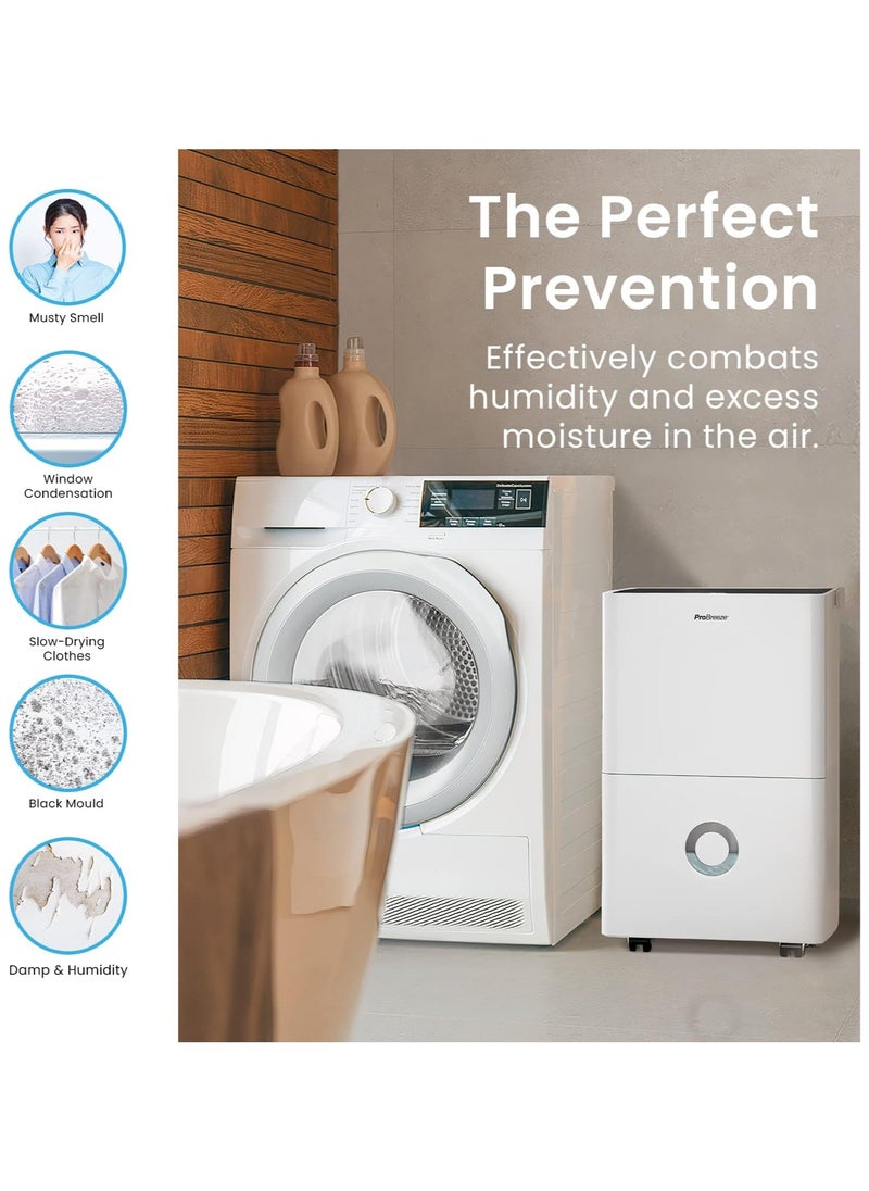 30L/Day Dehumidifier - Smart Compressor Dehumidifier With App, Wi-Fi, Continuous Drainage, 4L Water Tank, 24h Timer And Child Lock- Mould Remover And Moisture Absorber For Home And Bathroom