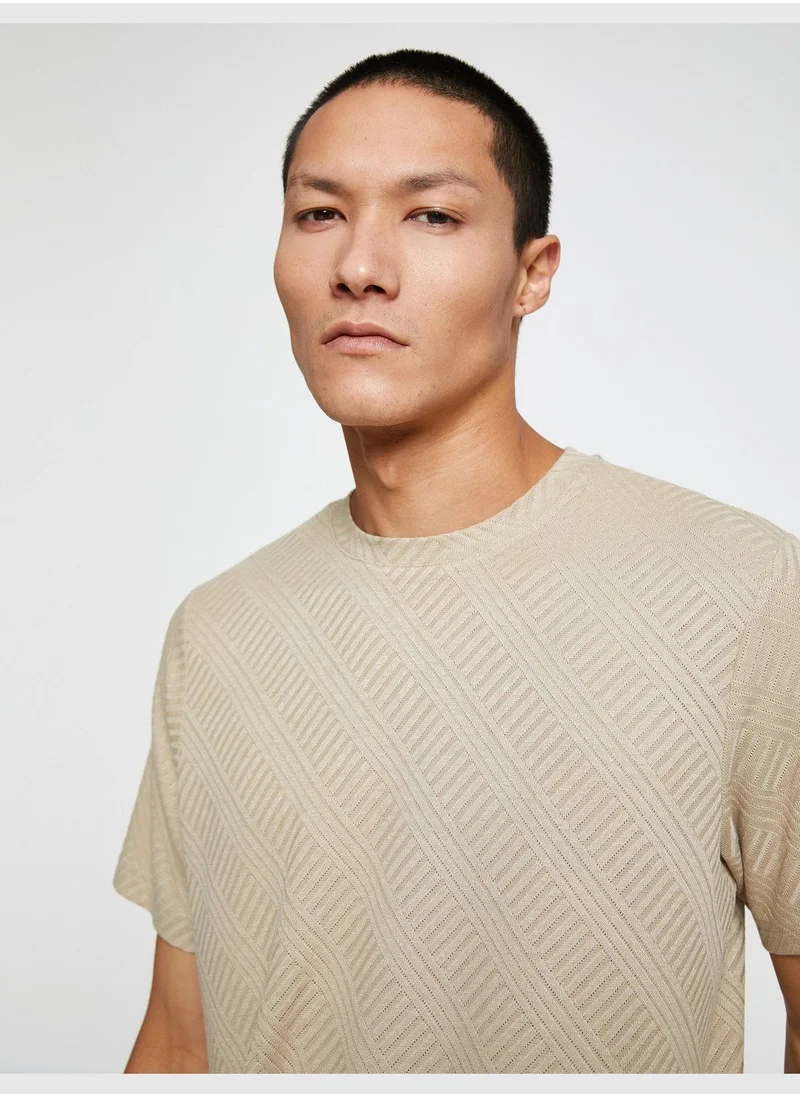 كوتون Basic  Jacquard T-Shirt Crew Neck Short Sleeve