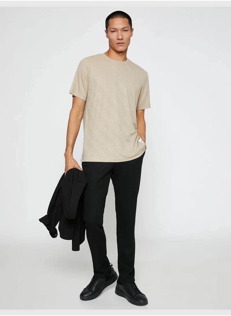 KOTON Basic  Jacquard T-Shirt Crew Neck Short Sleeve