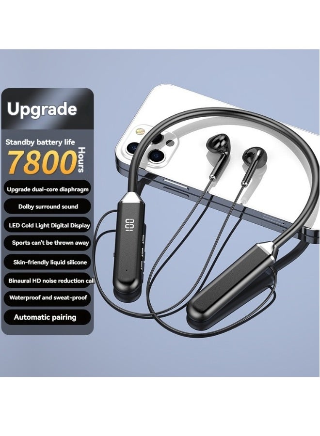 Digital display wireless bluetooth sports headset hanging neck style super long battery life fashion bluetooth headset black - Image 1