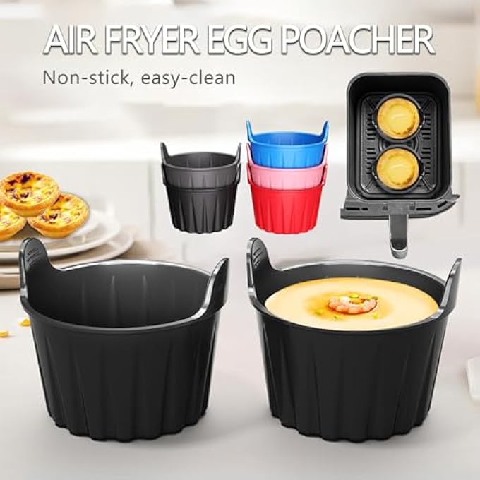 ULVBABI 5 Pcs Air Fryer Egg Poacher Silicone Egg Poacher Cups For Microwave Food Grade Egg Boiler And Poacher Pan Set  Versatile Baking Moulds For Poached Eggs Souffle Muffins 5 Pack - Image 5