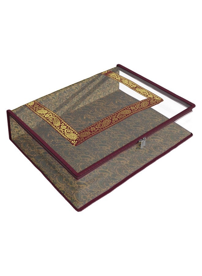 Kuber Industries Kuber Industries Saree Cover | Clothes Storage Bag | Storage Saree Organizer Bag | Zip Closure Saree Cover | Transparent Wardrobe Organizer | U Gota Lace Carry-Design | 6 Inch | Pack of 2 | Maroon - Image 2