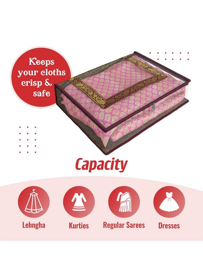 Kuber Industries Kuber Industries Saree Cover | Clothes Storage Bag | Storage Saree Organizer Bag | Zip Closure Saree Cover | Transparent Wardrobe Organizer | U Gota Lace Carry-Design | 6 Inch | Pack of 2 | Maroon - Image 5