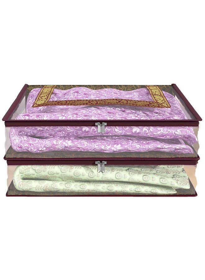 Kuber Industries Kuber Industries Saree Cover | Clothes Storage Bag | Storage Saree Organizer Bag | Zip Closure Saree Cover | Transparent Wardrobe Organizer | U Gota Lace Carry-Design | 6 Inch | Pack of 2 | Maroon - Image 1