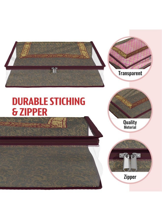 Kuber Industries Kuber Industries Saree Cover | Clothes Storage Bag | Storage Saree Organizer Bag | Zip Closure Saree Cover | Transparent Wardrobe Organizer | U Gota Lace Carry-Design | 6 Inch | Pack of 2 | Maroon - Image 4
