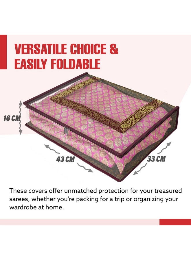 Kuber Industries Kuber Industries Saree Cover | Clothes Storage Bag | Storage Saree Organizer Bag | Zip Closure Saree Cover | Transparent Wardrobe Organizer | U Gota Lace Carry-Design | 6 Inch | Pack of 2 | Maroon - Image 3