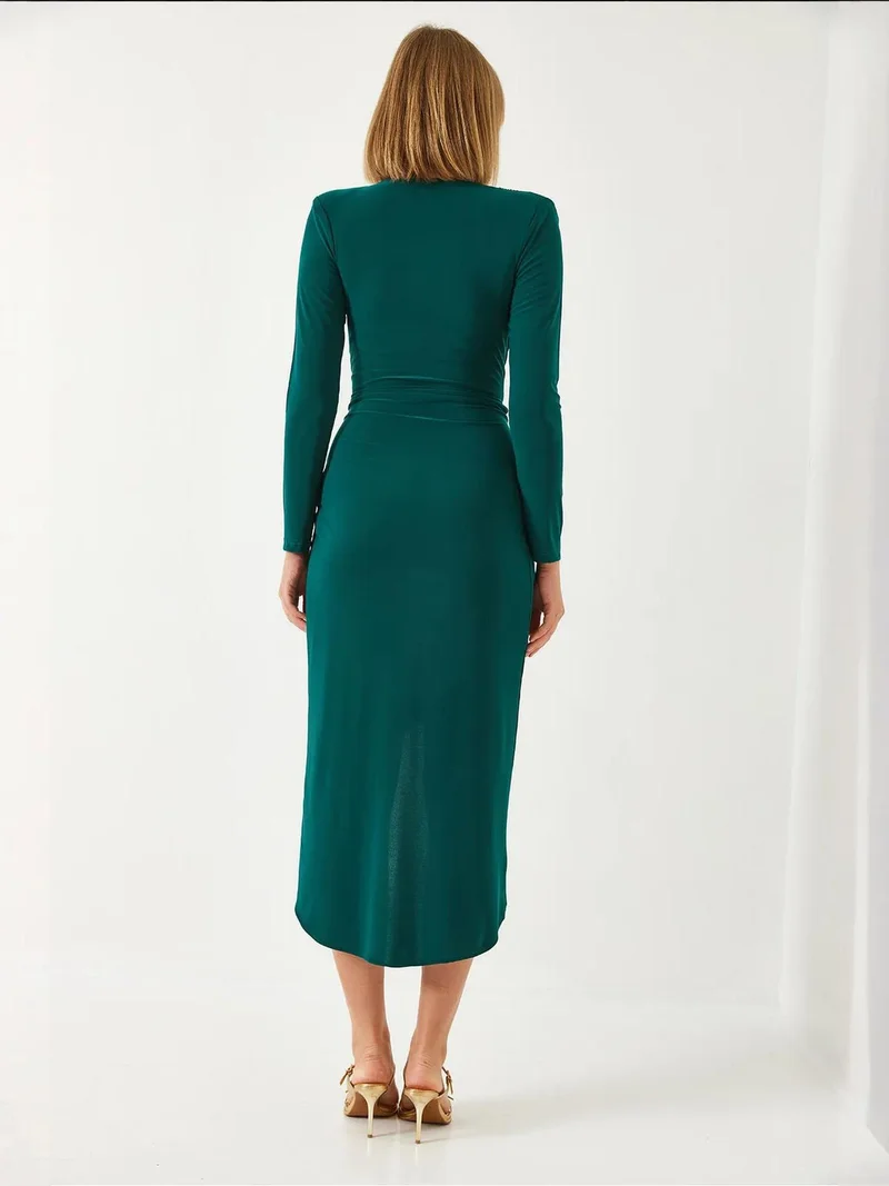 Bianco Lucci LUCCI V-Neck Ruched Midi Dress