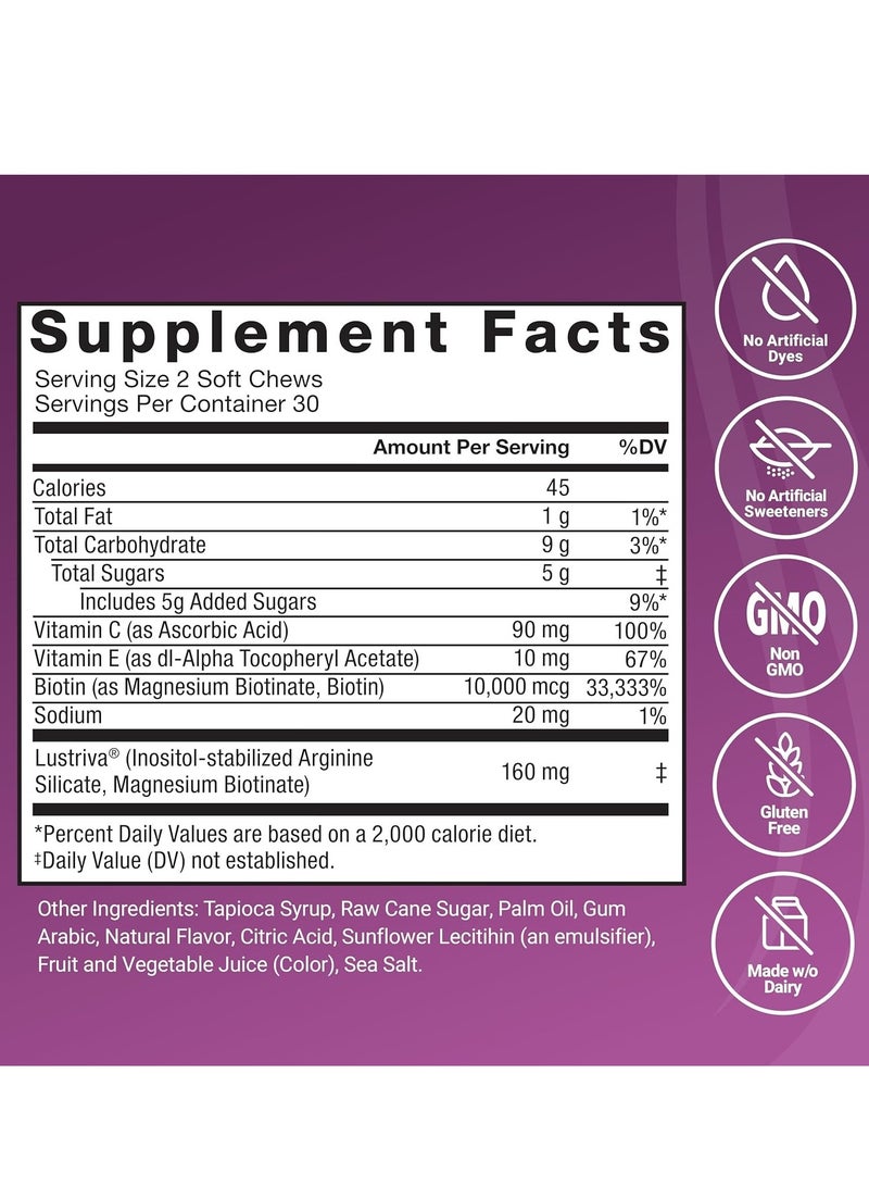 Day Wins Hair Growth Accelerator Soft Chews, Hair Growth Vitamins for Women and Men with Clinically Proven Lustriva and Biotin to Promote Thicker, Fuller, Stronger Hair, Mixed Berry, 60 Soft Chews - Image 5