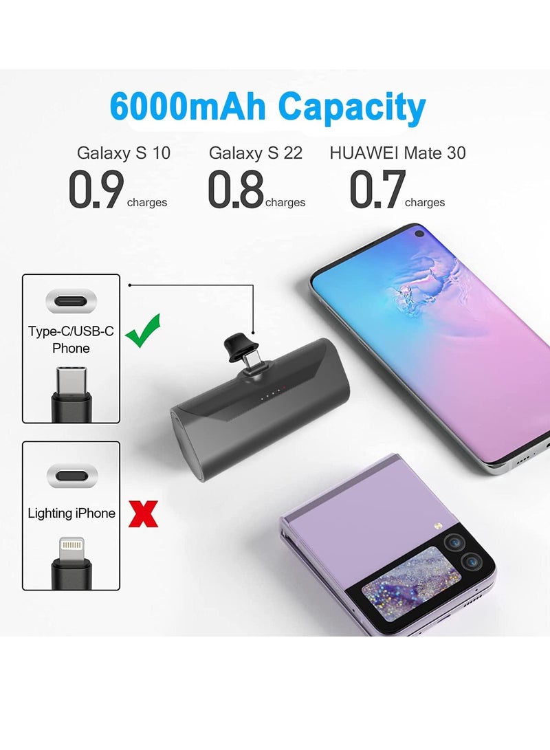 ELTRAZONE Mini Power Bank 6000mAh Type-C Plug Built-in QC3.0 18W Fast Charge Ultra-Compact Pocket Charger Cute Battery Pack Portable Power Bank for Samsung Galaxy S21/S20/S10, Google Pixel 4/3/2XL (Black) - Image 2