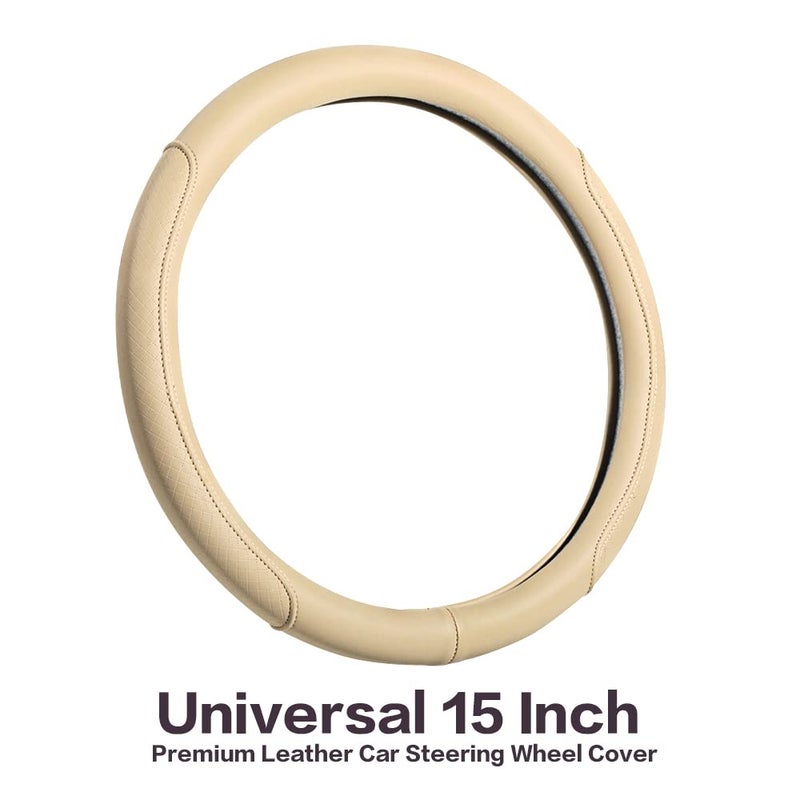 VARGTR Microfiber Leather Steering Wheel Cover with Classic Embossing, Anti-Slip Breathable Auto Car Wheel Protector, Fit 15 Inch (Beige) - Image 2