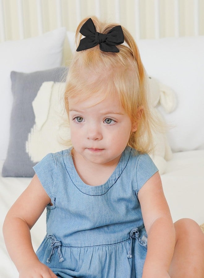 Jollybows 2pcs 3.2" Hair Bows Clips for Baby Girl Toddler Pigtail Neutral Linen Hair Clip Bows -Black - Image 3