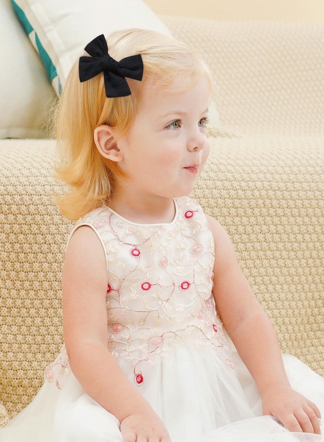 Jollybows 2pcs 3.2" Hair Bows Clips for Baby Girl Toddler Pigtail Neutral Linen Hair Clip Bows -Black - Image 4