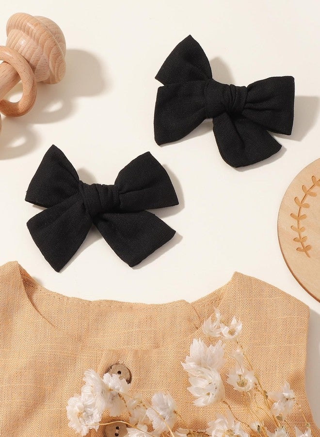 Jollybows 2pcs 3.2" Hair Bows Clips for Baby Girl Toddler Pigtail Neutral Linen Hair Clip Bows -Black - Image 5