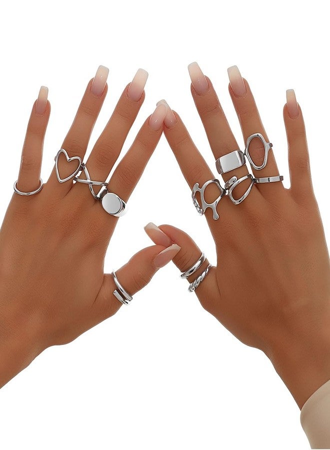 Tornito 12 Pcs Gold Stackable Rings Set for Women 20K Gold Plated Knuckle Open Rings Chunky Heart Square Twist Statement Signet Rings Silver Gold Tone Adjustable - Image 2