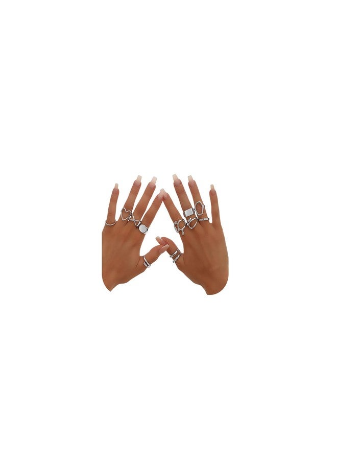 Tornito 12 Pcs Gold Stackable Rings Set for Women 20K Gold Plated Knuckle Open Rings Chunky Heart Square Twist Statement Signet Rings Silver Gold Tone Adjustable - Image 1