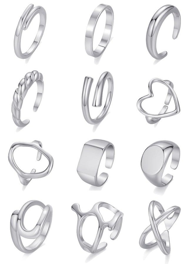 Tornito 12 Pcs Gold Stackable Rings Set for Women 20K Gold Plated Knuckle Open Rings Chunky Heart Square Twist Statement Signet Rings Silver Gold Tone Adjustable - Image 3