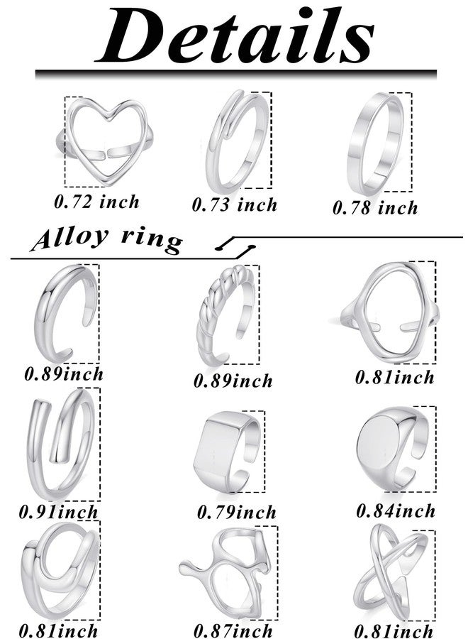 Tornito 12 Pcs Gold Stackable Rings Set for Women 20K Gold Plated Knuckle Open Rings Chunky Heart Square Twist Statement Signet Rings Silver Gold Tone Adjustable - Image 4