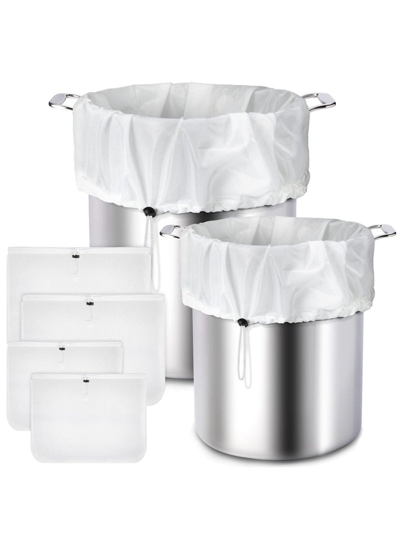 4 Pack Reusable Brew Bags - 250 Micron Fine Mesh Strainer Bags for Beer and Wine Making, Drawstring Cheese Cloth Bags, 22x26 & 16x18 Inches, Ideal for Home Brewing Supplies. - Image 1