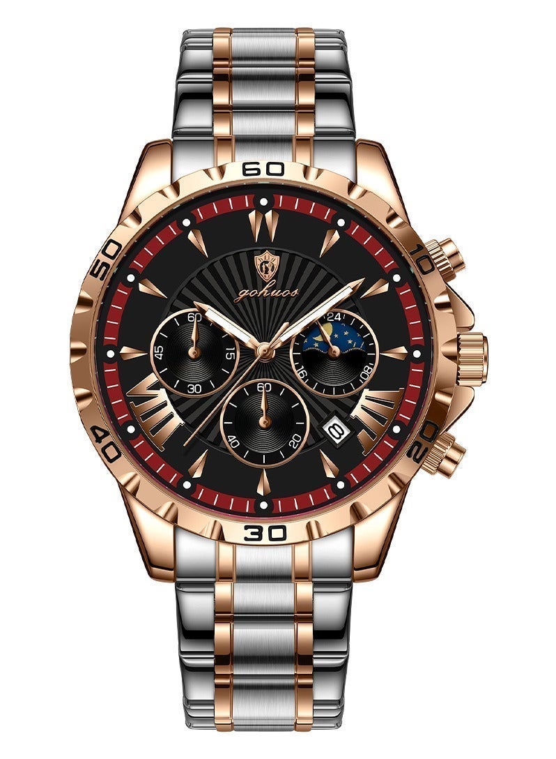 GOHUOS Men's Watch, Top Brand Luxury Stainless Steel Band Chronograph Luminous Date Week Waterproof Quartz Business Fashion Wrist Watch - 44mm - Father or Boyfriend Gift - Image 5