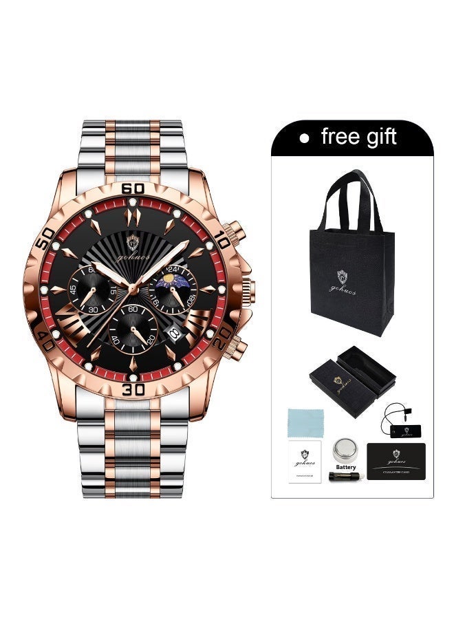 GOHUOS Men's Watch, Top Brand Luxury Stainless Steel Band Chronograph Luminous Date Week Waterproof Quartz Business Fashion Wrist Watch - 44mm - Father or Boyfriend Gift - Image 2