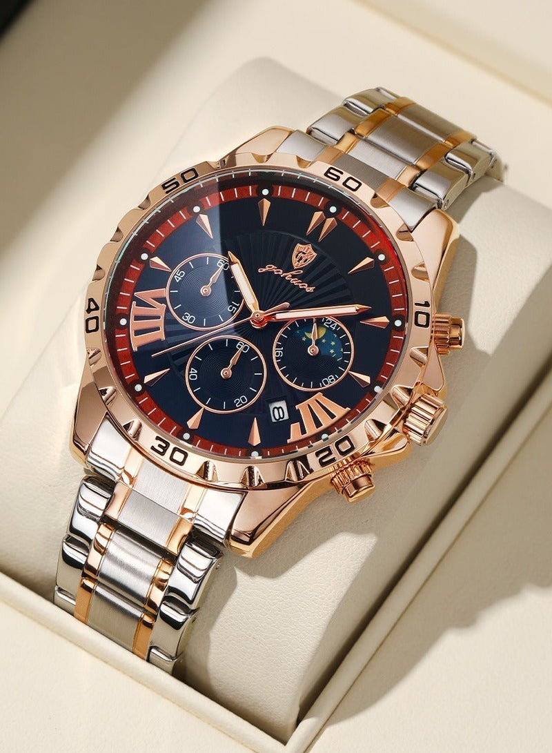 GOHUOS Men's Watch, Top Brand Luxury Stainless Steel Band Chronograph Luminous Date Week Waterproof Quartz Business Fashion Wrist Watch - 44mm - Father or Boyfriend Gift - Image 4