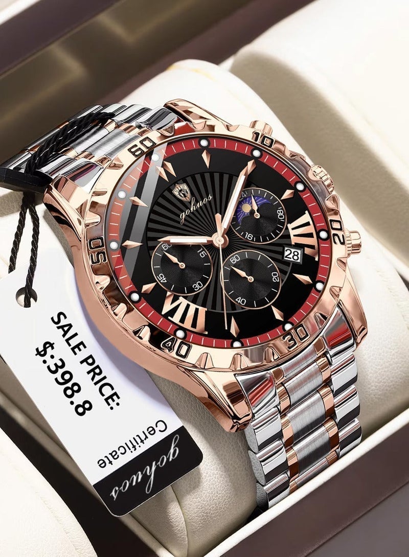 GOHUOS Men's Watch, Top Brand Luxury Stainless Steel Band Chronograph Luminous Date Week Waterproof Quartz Business Fashion Wrist Watch - 44mm - Father or Boyfriend Gift - Image 3