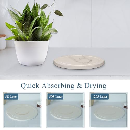 Creproly Plant Saucer Flower Pot Saucers Plant Trays for Pots Instant Dry Diatomaceous Earth Round Plant Drip Trays for Indoors Keeping Counter and Floors Dry and Clean (2Pcs White Large) - Image 3